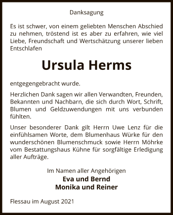 Traueranzeige von Ursula Herms von UEL