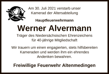 Traueranzeige von Werner Alvermann von UEL