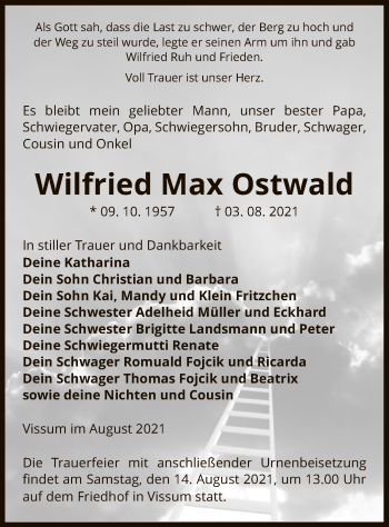 Traueranzeige von Wilfried Max Ostwald von UEL