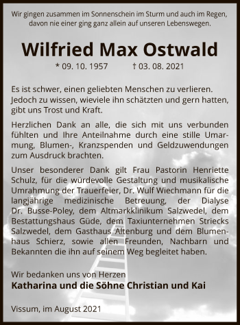 Traueranzeige von Wilfried Max Ostwald von UEL