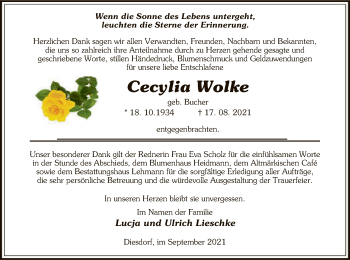 Traueranzeige von Cecylia Wolke von UEL