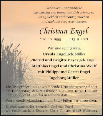 Traueranzeige von Christian Engel von UEL