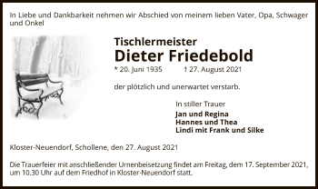 Traueranzeige von Dieter Friedebold von UEL