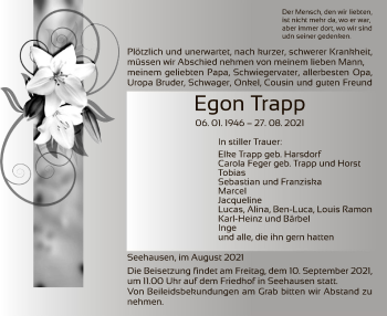 Traueranzeige von Egon Trapp von UEL