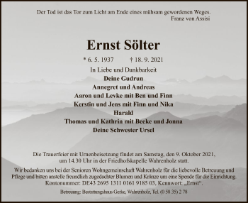 Traueranzeige von Ernst Sölter von UEL