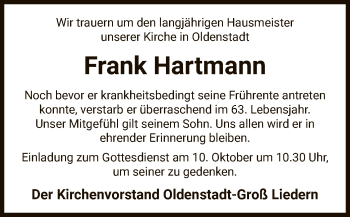 Traueranzeige von Frank Hartmann von UEL