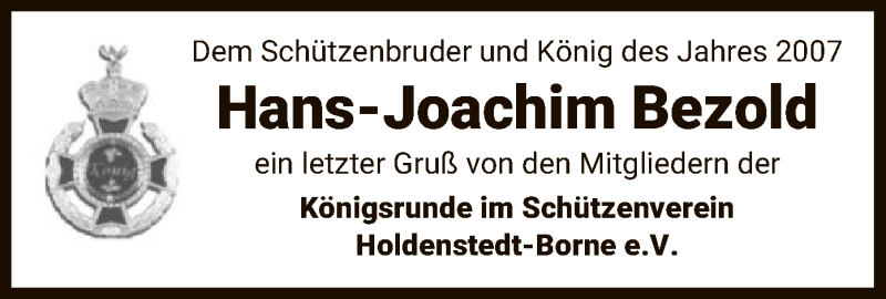  Traueranzeige für Hans-Joachim Bezold vom 11.09.2021 aus UEL