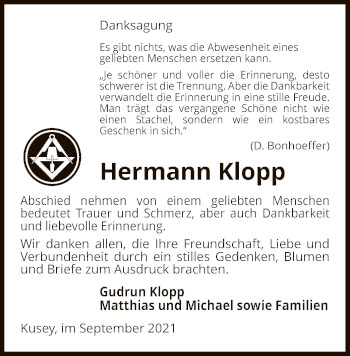 Traueranzeige von Hermann Klopp von UEL