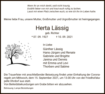 Traueranzeige von Herta Lässig von UEL