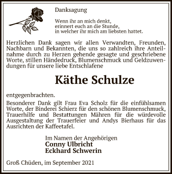 Traueranzeige von Käthe Schulze von UEL