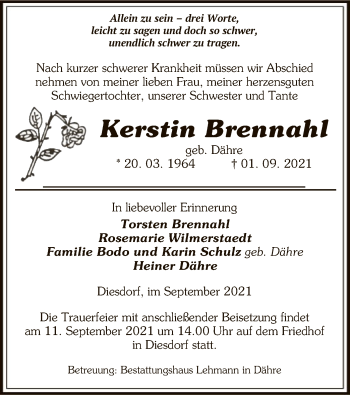 Traueranzeige von Kerstin Brennahl von UEL