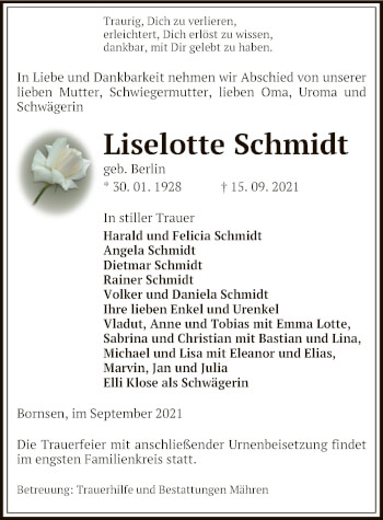 Traueranzeige von Liselotte Schmidt von UEL