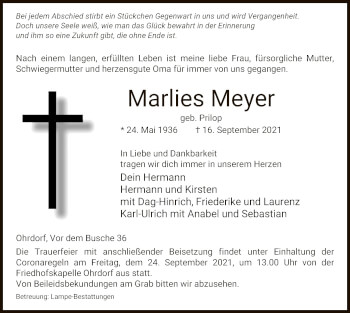 Traueranzeige von Marlies Meyer von UEL