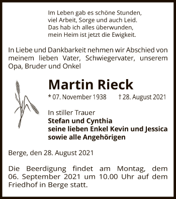 Traueranzeige von Martin Rieck von UEL