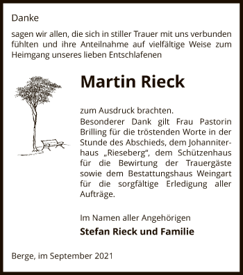 Traueranzeige von Martin Rieck von UEL