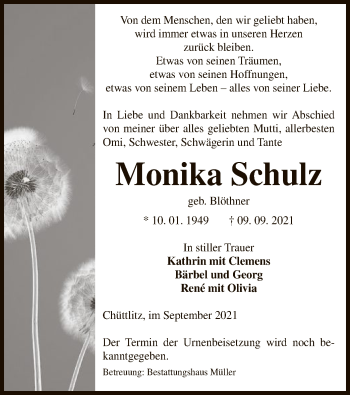 Traueranzeige von Monika Schulz von UEL