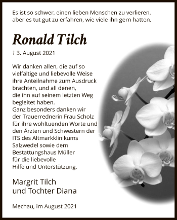 Traueranzeige von Ronalld Tilcch von UEL