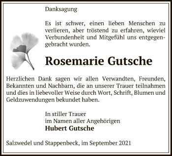 Traueranzeige von Rosemarie Gutsche von UEL