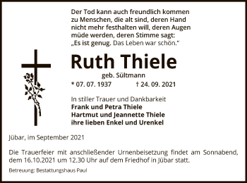 Traueranzeige von Ruth Thiele von UEL