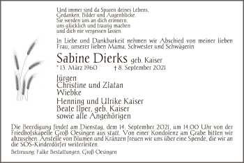 Traueranzeige von Sabine Dierks von UEL