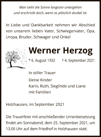 Traueranzeige von Werner Herzog von UEL
