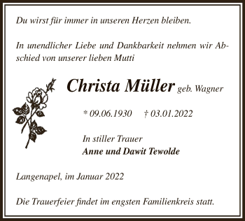 Traueranzeige von Christa Müller von UEL