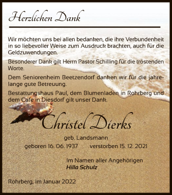 Traueranzeige von Christel Dierks von UEL