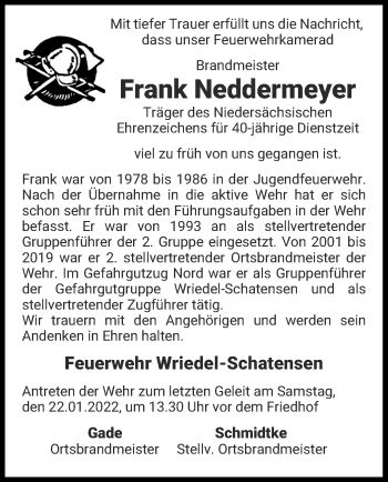 Traueranzeige von Frank Neddermeyer von UEL 