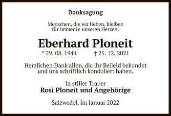Traueranzeige von Eberhard Ploneit von UEL