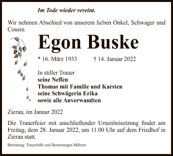 Traueranzeige von Egon Buske von UEL