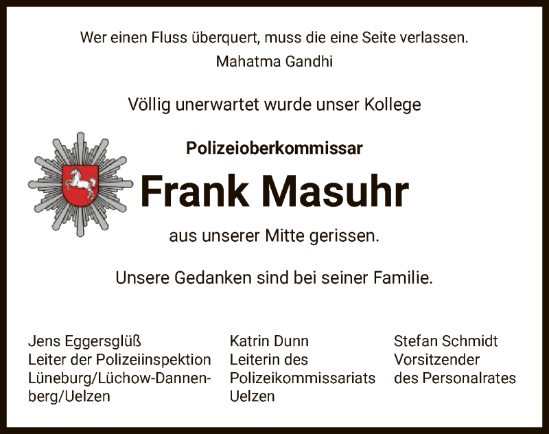  Traueranzeige für Frank Masuhr vom 19.01.2022 aus UEL