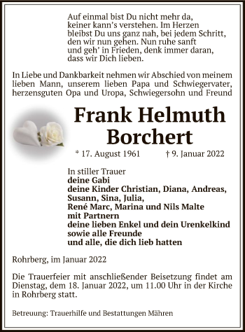 Traueranzeige von Frank Helmuth Borchert von UEL