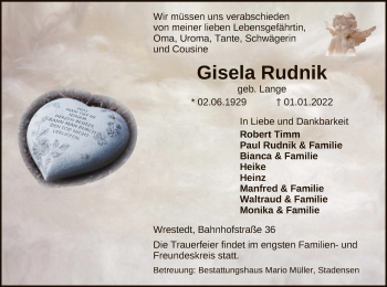 Traueranzeige von Gisela Rudnik von UEL