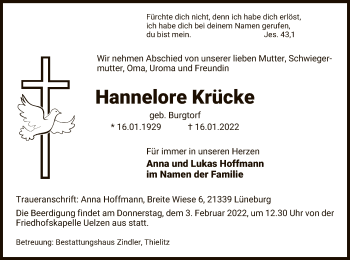 Traueranzeige von Hannelore Krücke von UEL