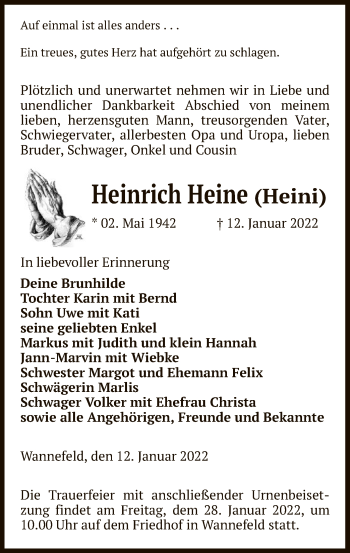 Traueranzeige von Heinrich Heine von UEL