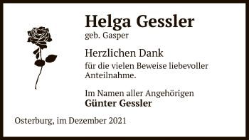 Traueranzeige von Helga Gessler von UEL