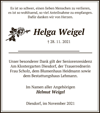 Traueranzeige von Helga Weigel von UEL