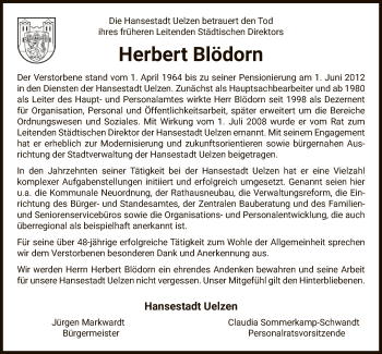 Traueranzeige von Herbert Blödorn von UEL