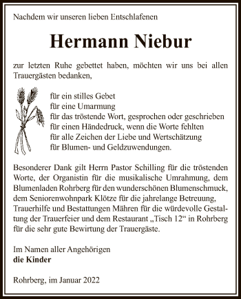 Traueranzeige von Hermann Niebur von UEL