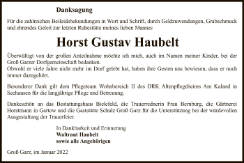 Traueranzeige von Horst Gustav Haubelt von UEL