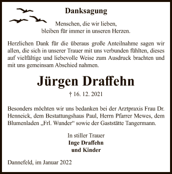 Traueranzeige von Jürgen Draffehn von UEL