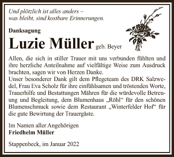 Traueranzeige von Luzie Müller von UEL