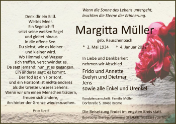 Traueranzeige von Margitta Müller von UEL