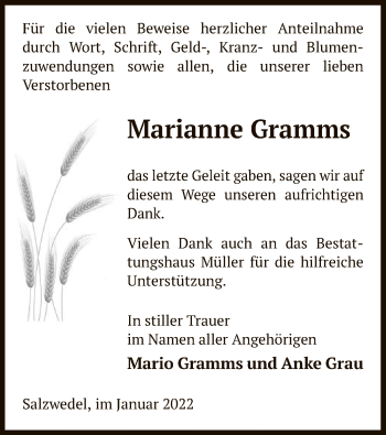 Traueranzeige von Marianne Gramms von UEL