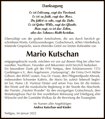 Traueranzeige von Mario Kutschan von UEL