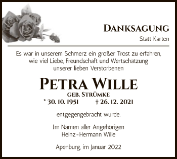 Traueranzeige von Petra Wille von UEL