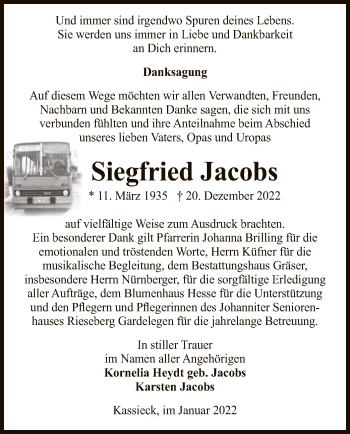 Traueranzeige von Siegfried Jacobs von UEL