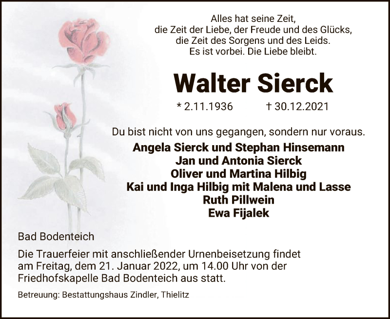  Traueranzeige für Walter Sierck vom 15.01.2022 aus UEL