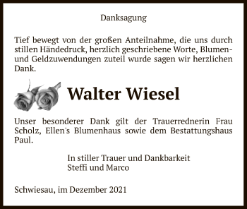 Traueranzeige von Walter Wiesel von UEL