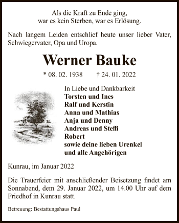 Traueranzeige von Werner Bauke von UEL